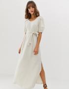 Vero Moda Linen Maxi Dress With Volume Sleeve-cream