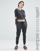 One Day Petite Metallic Ribbed Track Pant With Cutout Knee - Multi
