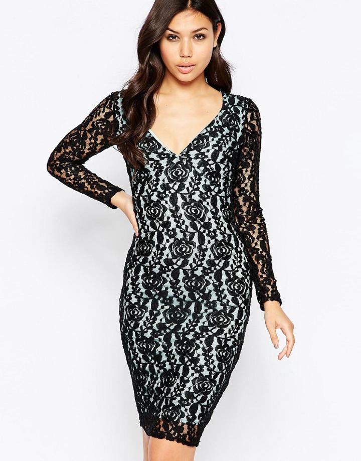 Amy Childs Charlize Fitted Pencil Dress With Lace Overlay