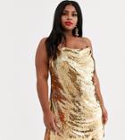 Asos Design Curve Cowl Neck All Over Sequin Mini Cami Dress-gold