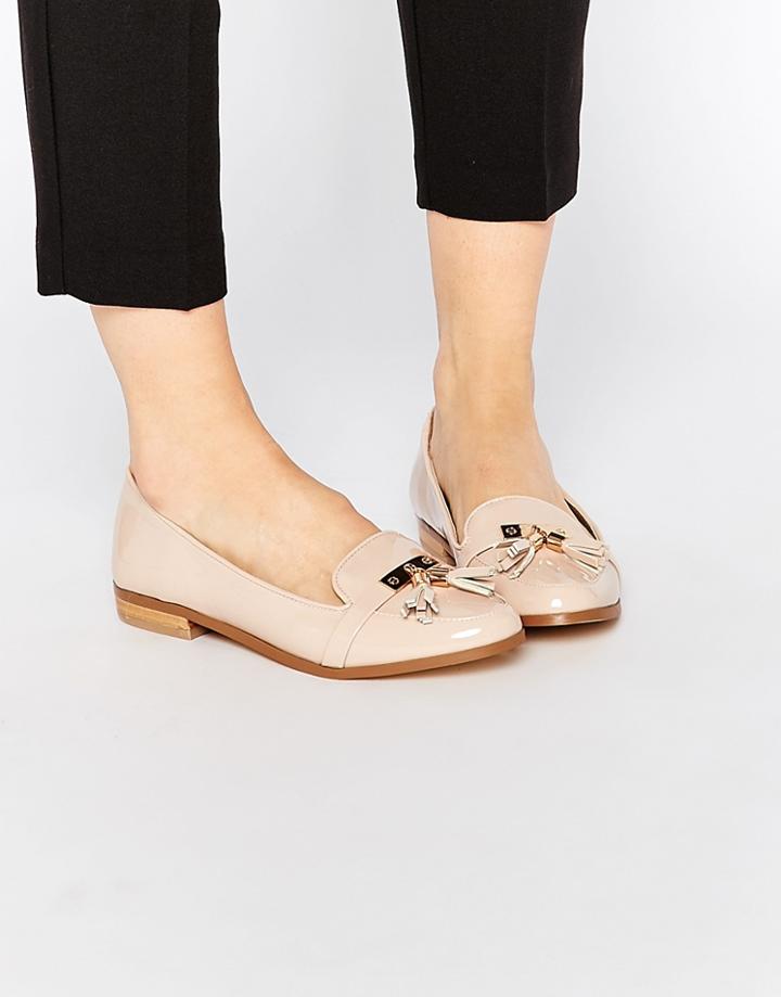 Miss Kg Nadia Nude Patent Loafer Flat Shoes - Nude