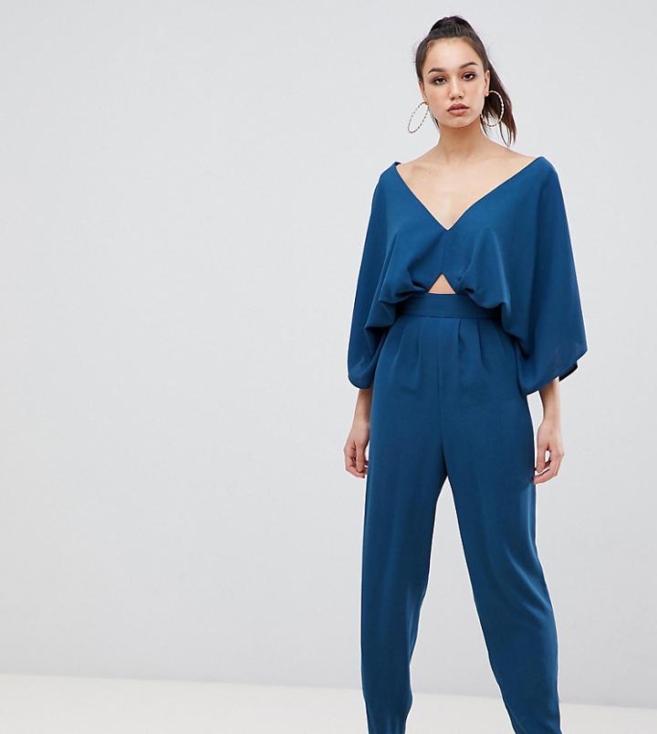 Asos Design Tall Jumpsuit With Kimono Sleeve And Peg Leg - Green