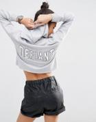 Asos Hoodie In Crop With Defiant Print - Gray Marl