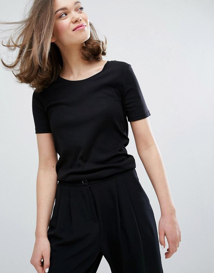 Monki Rib Crew Neck Top - Black