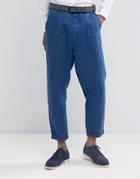 Asos Tapered Suit Pant In 100% Blue Linen - Blue