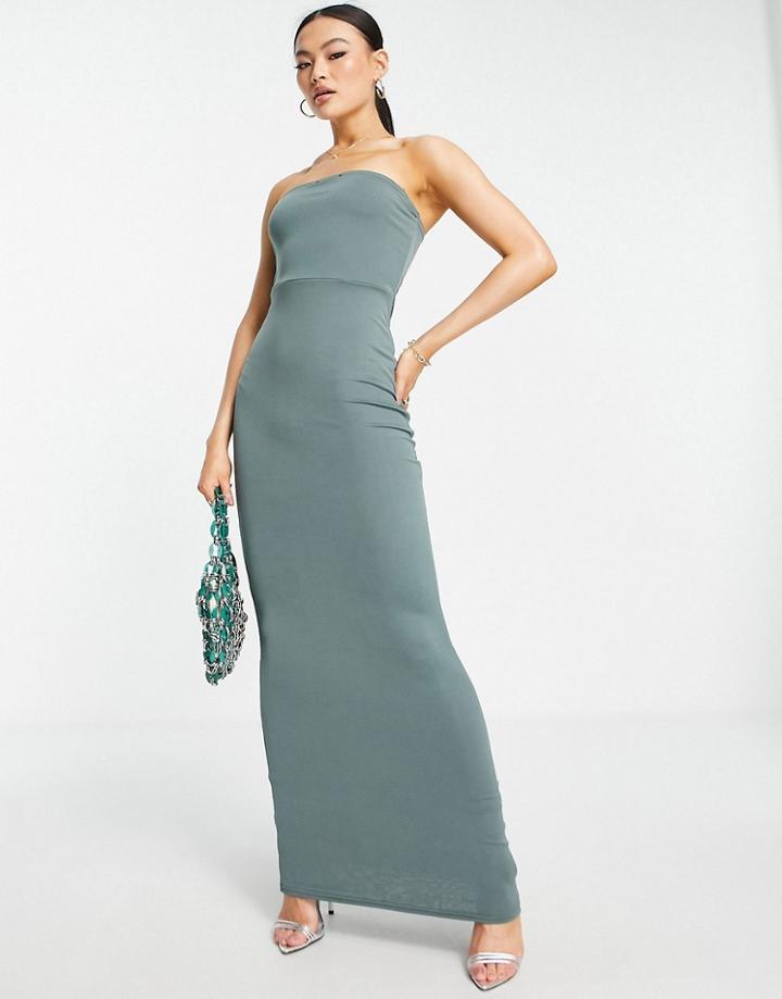 Public Desire Double Layer Slinky Bandeau Maxi Dress In Green
