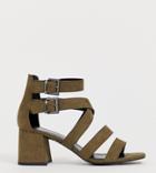 New Look Multi Strap Low Block Sandal In Khaki-green