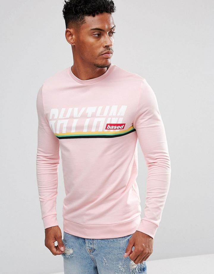 Asos Muscle Sweatshirt With Text & Stripe Print - Pink