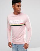 Asos Muscle Sweatshirt With Text & Stripe Print - Pink