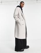 Asos Design Oversized Longline Wool Look Overcoat In Ecru-neutral