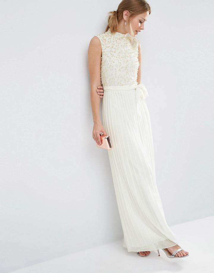 Asos Pearl Bodice Maxi Dress - Cream