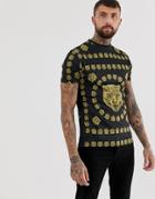 Hermano Muscle Fit T-shirt With Tiger Print-black