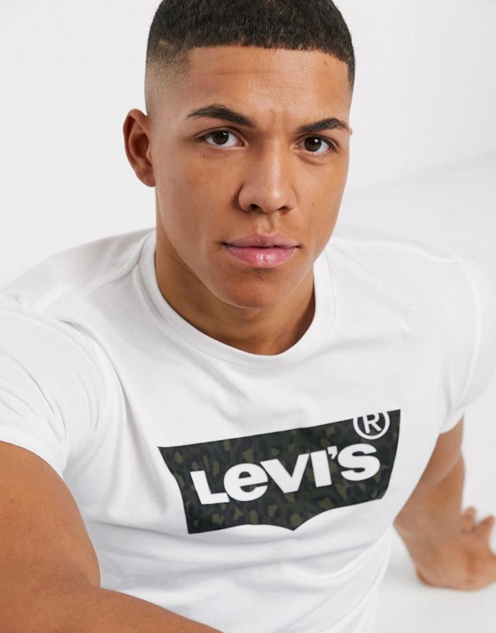 Levi's Large Cheetah Print Batwing Logo T-shirt In White