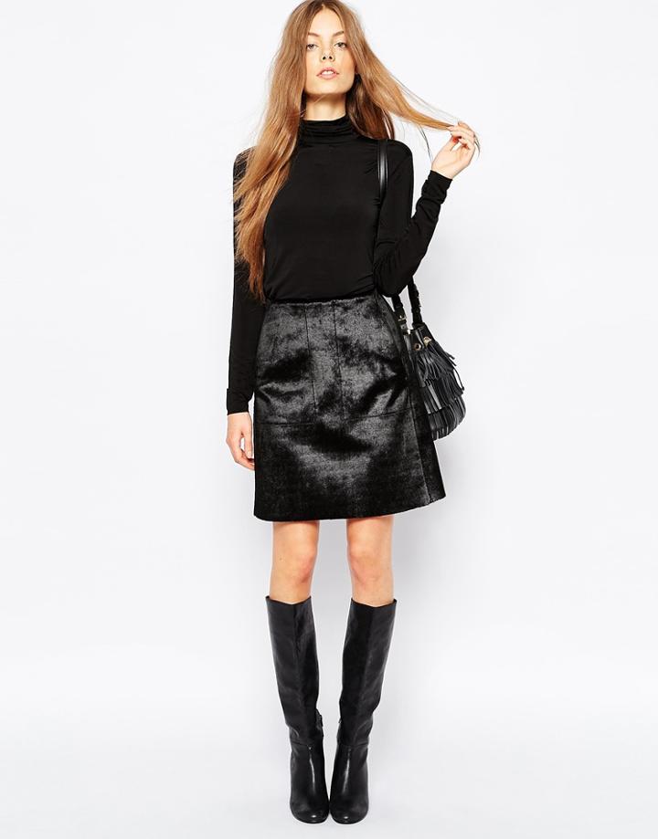 Urbancode Faux Pony Skin Aline Mini Skirt - Black