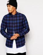 Asos Shirt In Long Sleeve With Ombre Check - Blue