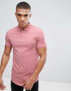Asos Longline Muscle Polo With Curve Hem In Pink - Pink