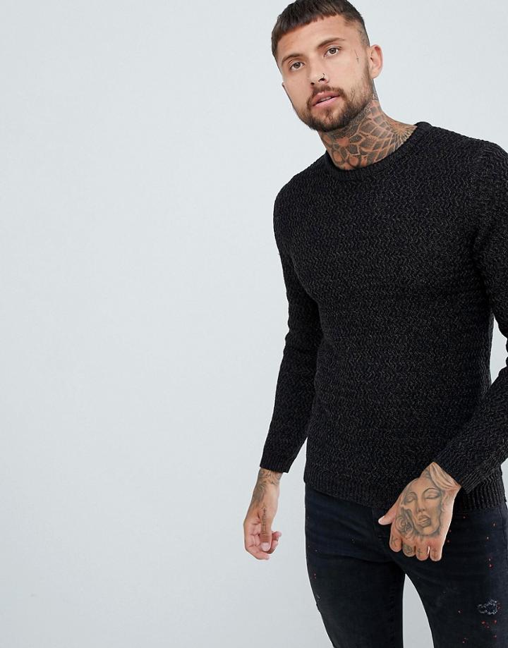 River Island Textured Sweater In Black Marl - Black