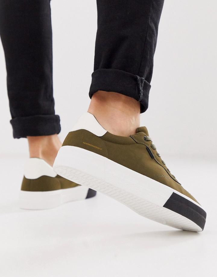 Bershka Chunky Sole Sneaker In Khaki - Green