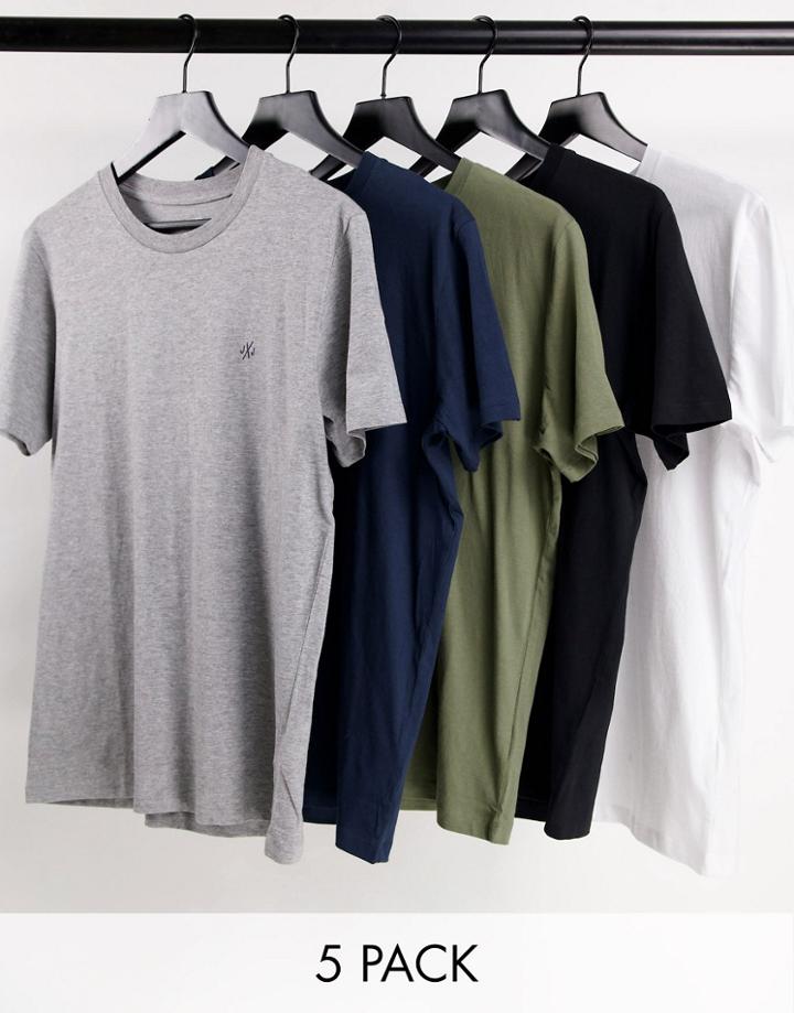 Jack & Jones 5 Pack Logo Crew Neck T-shirts-multi