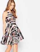 Closet Floral Split Neck Belted Dress - Multi