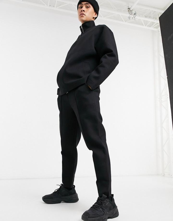Asos Design Set Tapered Sweatpants With Pin Tucks & Fixed Hem In Black