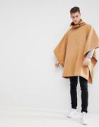 Asos Design Poncho In Camel With Toggle Fastening - Beige