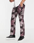 Twisted Tailor Suit Pants In Black And Pink Floral Jacquard