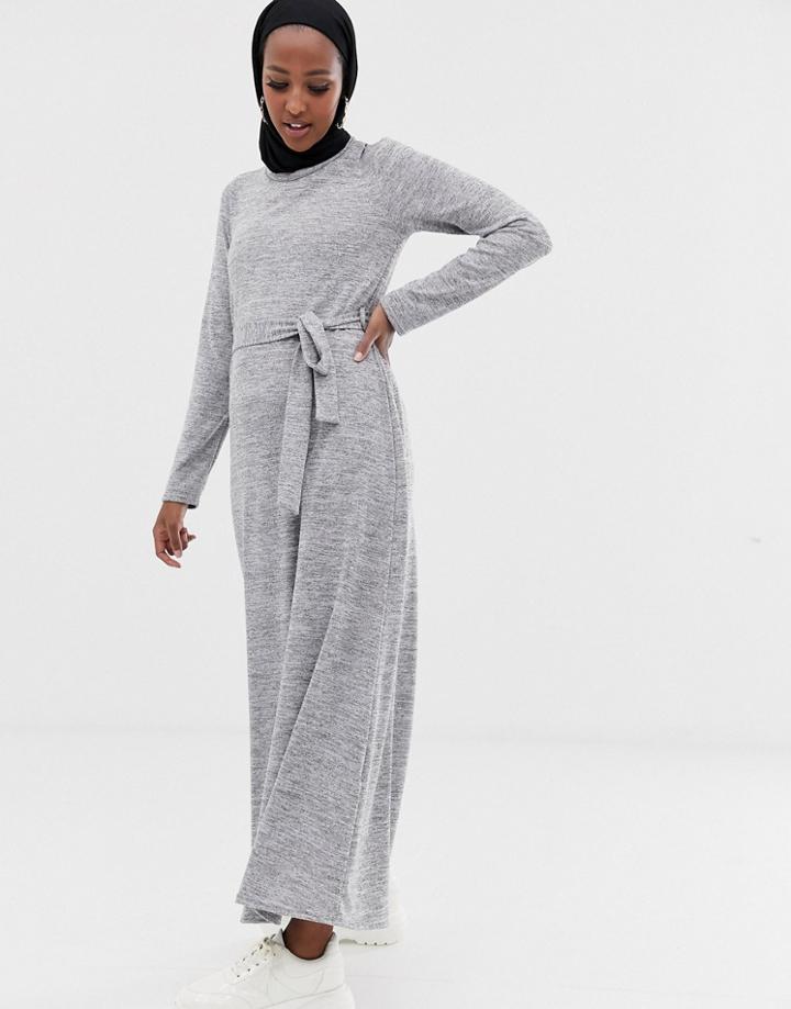 Asos Design Belted Maxi Dress In Gray Marl