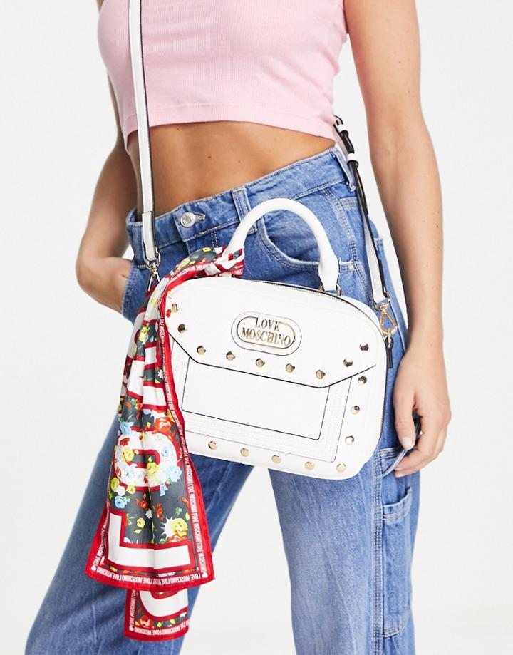 Love Moschino Scarf Tie Top Handle Crossbody Bag In White