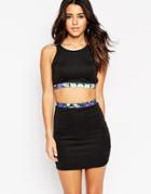 Asos Floral Elastic Contrast Strap Body-conscious Dress - Black