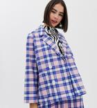 Monki Oversized Blazer With Plaid Print In Pink - Pink