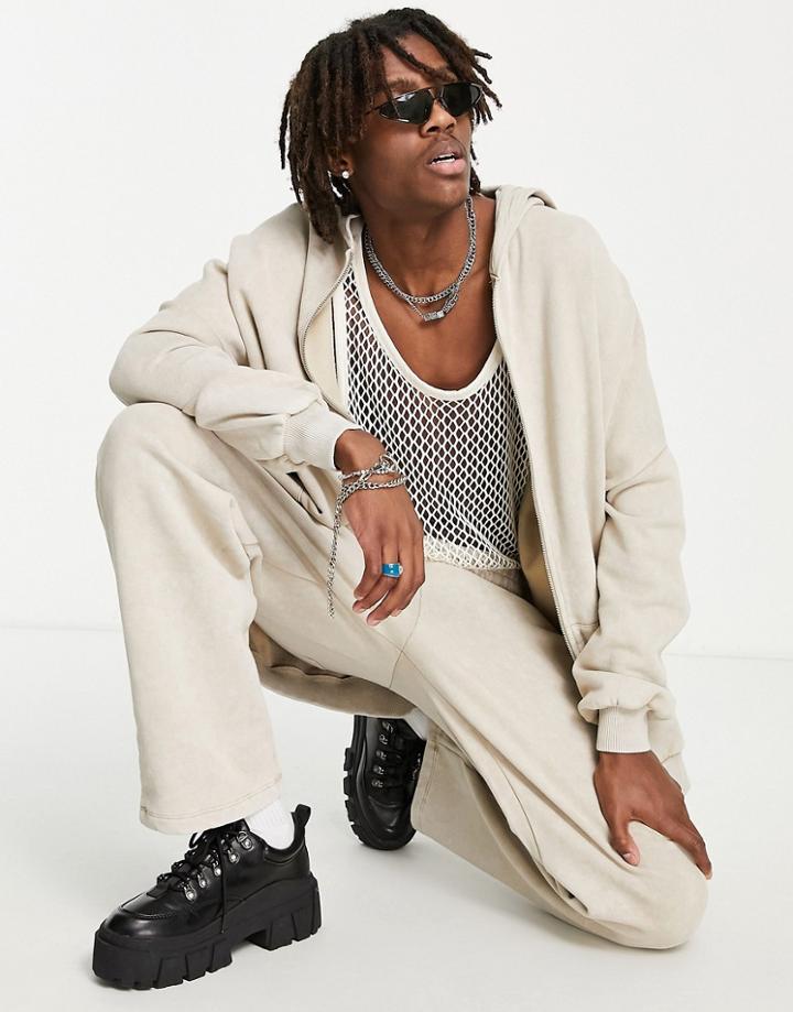 Asos Design Super Oversized Hoodie In Washed Beige - Part Of A Set-neutral