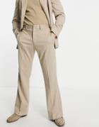 Asos Design Soft Touch Flare Suit Pants In Beige-neutral