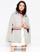 Helene Berman Faux Fur Collar Cape In Gray With Light Blue Fur - Gray