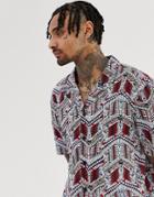 Another Influence Two-piece Geo-tribal Print Revere Collar Short Sleeve Shirt - Navy