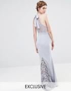 Jarlo Wedding High Neck Lace Maxi Dress With Bow Back - Silver Gray