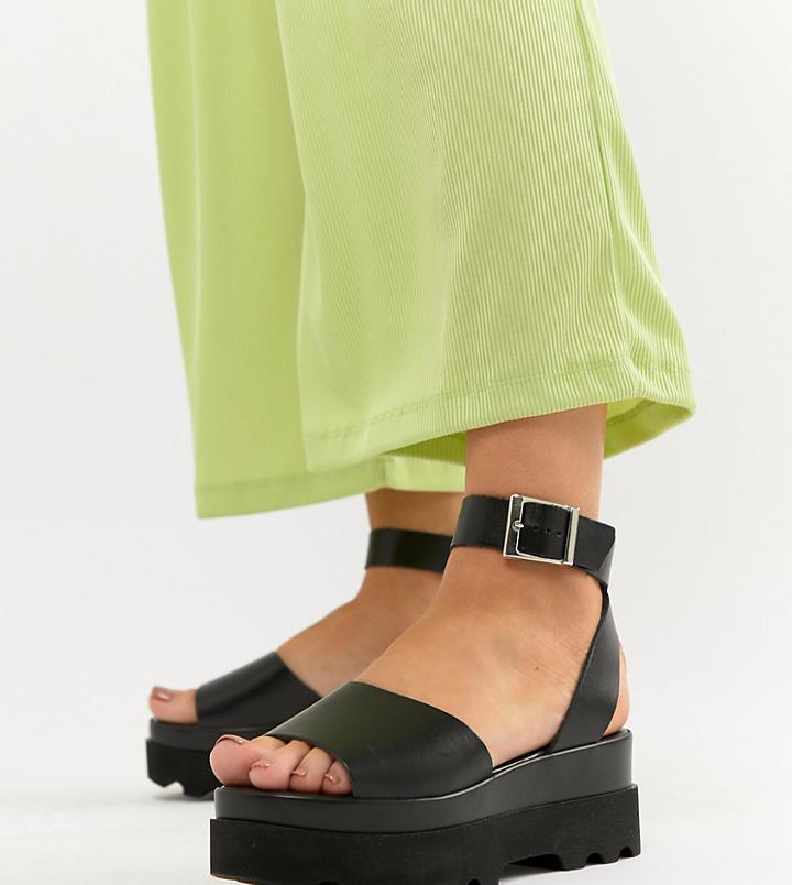 Asos Design Wide Fit Temple Leather Flatform Sandals - Black