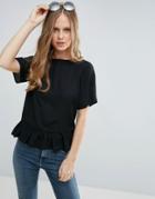 Asos Woven T-shirt With Ruffle Hem - Black
