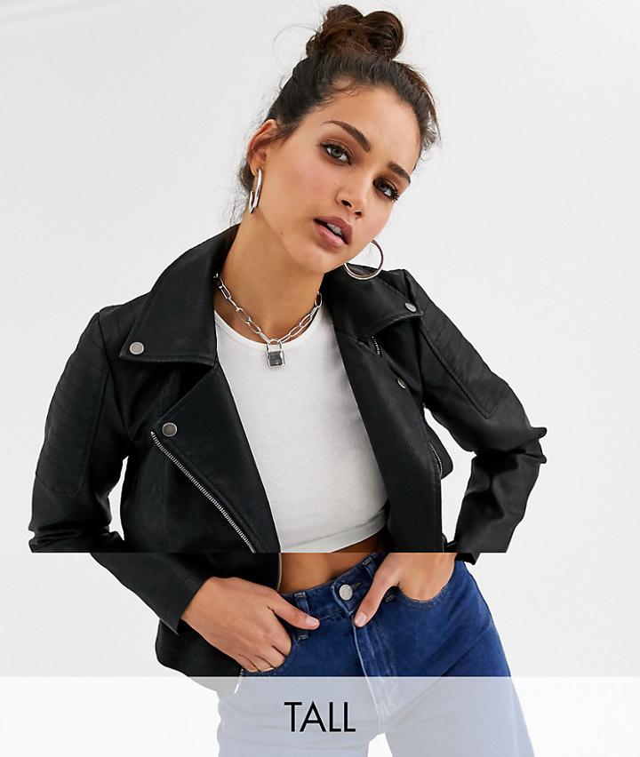 Noisy May Tall Leather Look Jacket-black