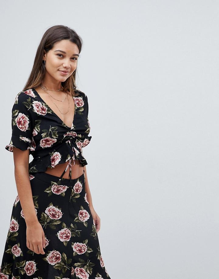 Ax Paris Floral Tie Front Top - Multi