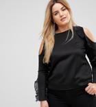 Club L Plus Ruffle Cold Shoulder Top - Black