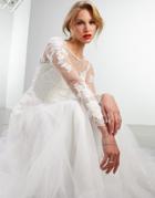 Asos Edition Eleanora Off Shoulder Embroidered Bodice Wedding Dress With Long Sleeves-white