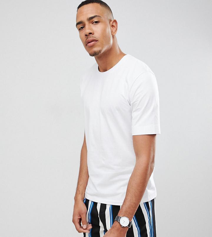 Selected Homme Tall Drop Shoulder T-shirt In Heavy Cotton - White