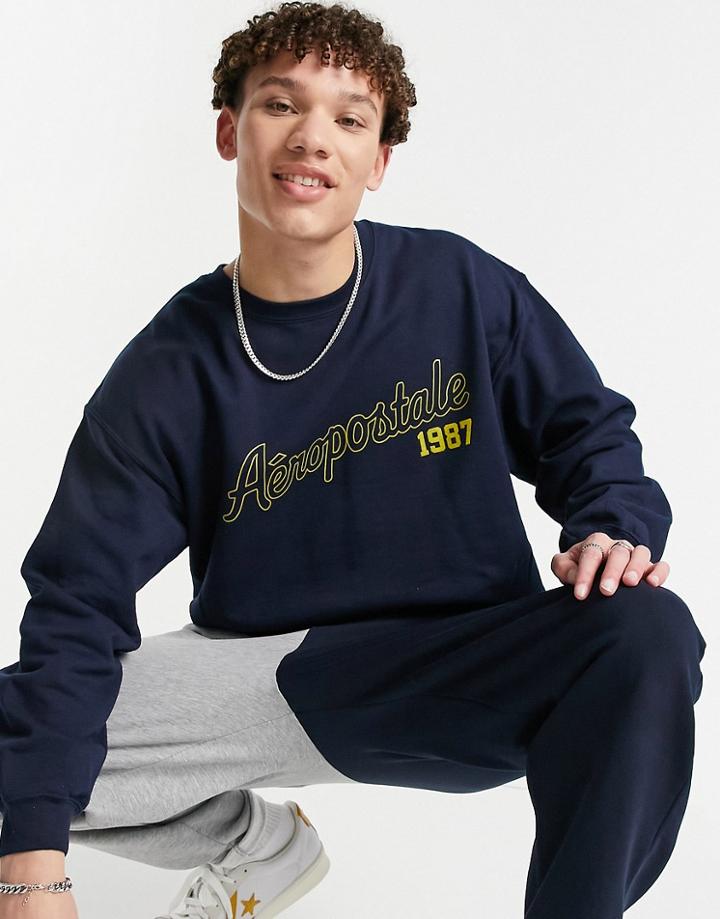 Aeropostale 1987 Crew Neck Sweatshirt-navy