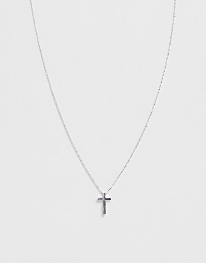 Asos Design Necklace With Tiny Cross In Silver Tone