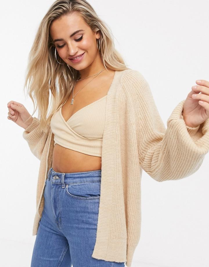 Asos Design Edge To Edge Boxy Cardigan In Dark Oatmeal-neutral