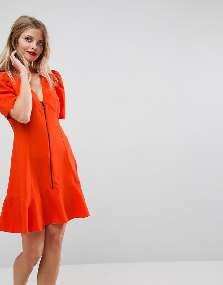 Asos Zip Through Tea Dress - Red