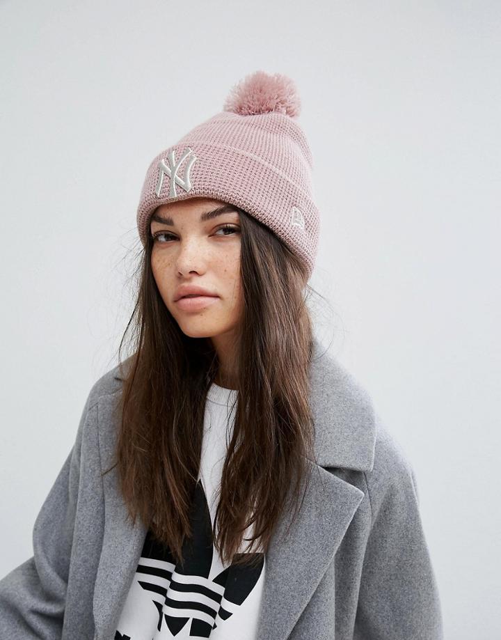 New Era Pink Beanie With Pom - Pink