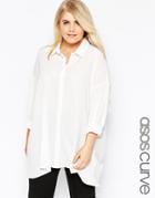 Asos Curve Sheer And Solid Oversize Blouse - Ivory