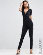Asos Tall Wrap Front Jersey Jumpsuit With Short Sleeve - Black